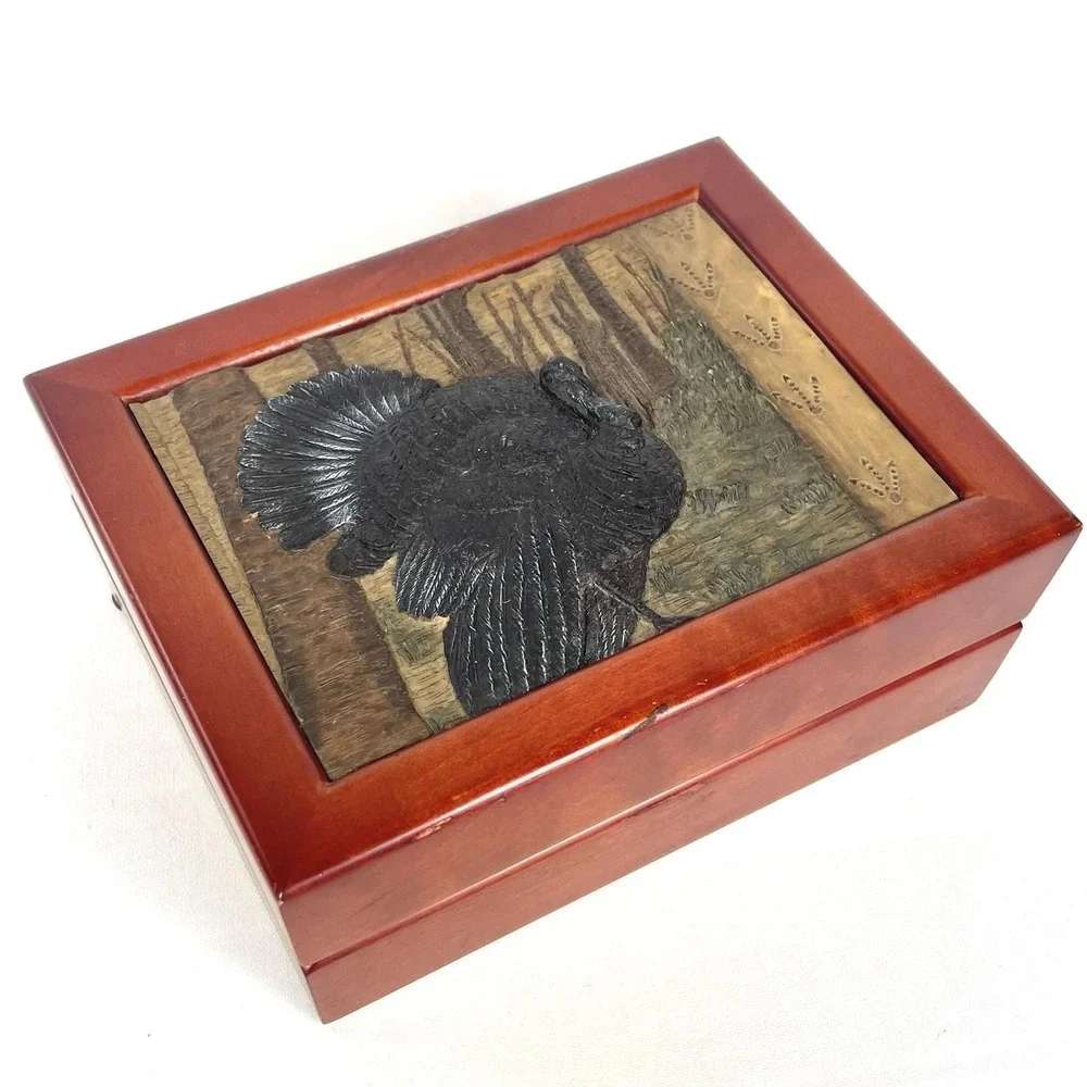 Vintage‎ Wild Turkey Call Jewelry Trinket Box Cherry Wood 3D Hunting Decor